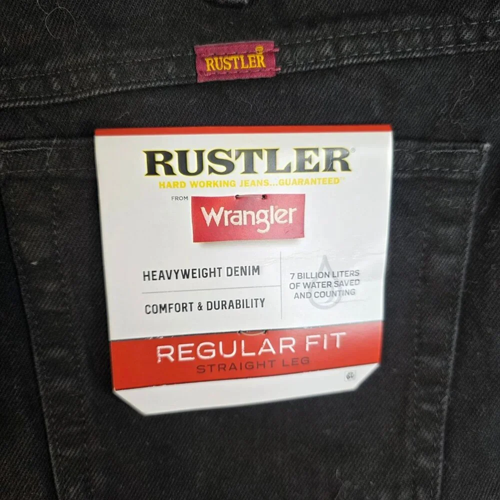 Rustler Mens Regular Straight Leg Jeans 38X30 Black Denim Whimsygoth Western